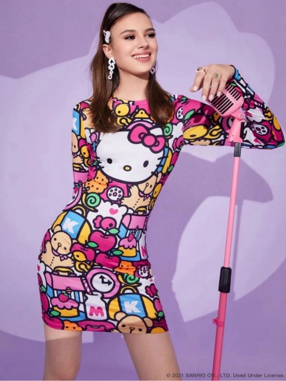 SHEIN x Hello Kitty Cartoon Colorful Bodycon Dress XS